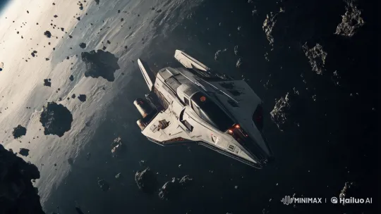 Futuristic Spaceship Navigates Asteroid Field – AI Generated Video | Hailuo AI