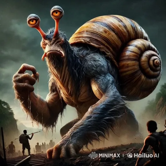 Colossal Snail-Like Creature Menaces Armed Figures – AI Generated Video | Hailuo AI