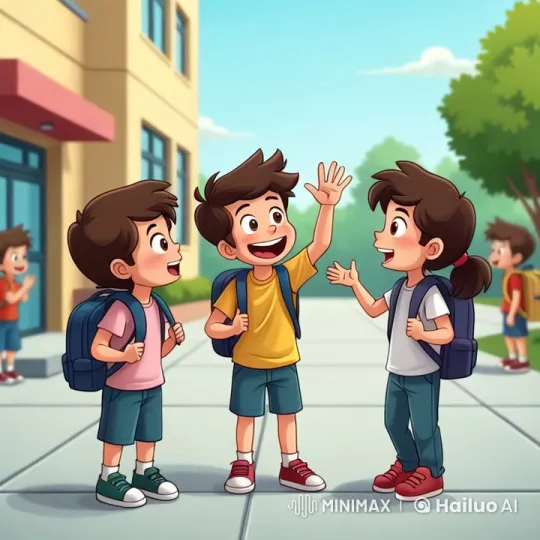 Children Greet and Share Story in Animated School Setting – AI Generated Video | Hailuo AI