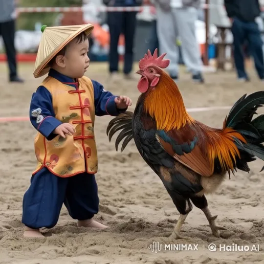 Boy Battles Vibrant Rooster in Dusty Live2D Animation – AI Generated Video | Hailuo AI