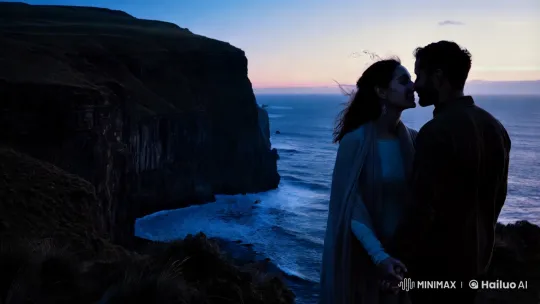 Couple on Cliff at Twilight with Poetic Whisper – AI Generated Video | Hailuo AI