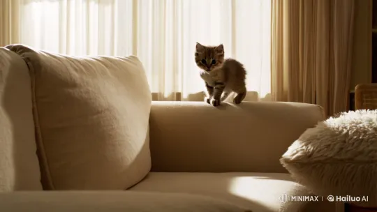Kitten's Dramatic Leap: Comedy in Slow Motion – AI Generated Video | Hailuo AI