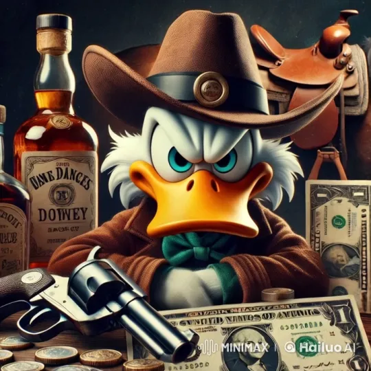Determined Cowboy Duck Counts Earnings in Saloon – AI Generated Video | Hailuo AI