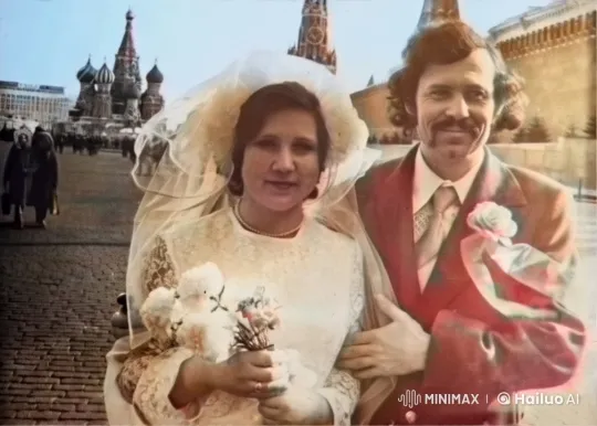 Vintage Wedding Animation in Red Square with Saint Basil's – AI Generated Video | Hailuo AI