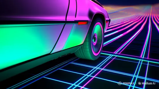 Neon Wireframe Highway: DeLorean's Futuristic Drive – AI Generated Video | Hailuo AI