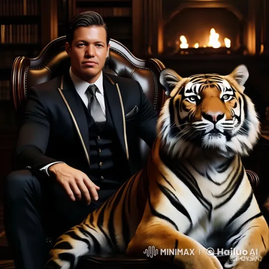 Elegant Study Room: Man and Majestic Tiger in Live2D Animation – AI Generated Video | Hailuo AI