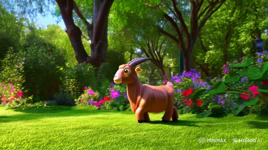 Toy Goat Showcases Craftsmanship in Serene Park Setting – AI Generated Video | Hailuo AI