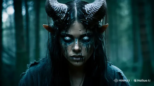 Mysterious Woman Embraces Shadow Fire in Forest – AI Generated Video | Hailuo AI