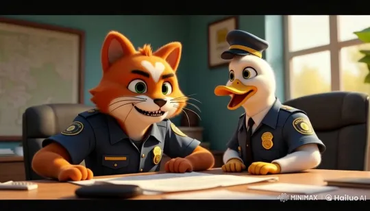 Animated Police Briefing: Tomy and Rex Chase Robbery Suspect – AI Generated Video | Hailuo AI