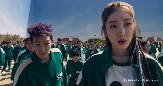 Crowded Outdoor Scene with Dynamic Green Tracksuits Crowd – AI Generated Video | Hailuo AI