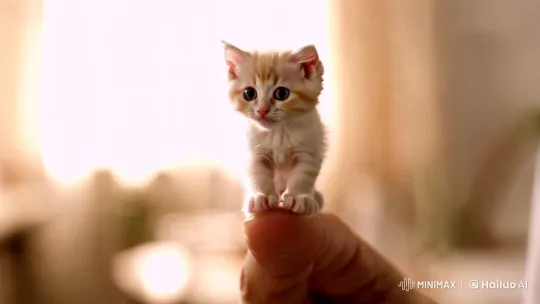 Tiny Kitten Captivates with Innocent Charm on Fingertip – AI Generated Video | Hailuo AI
