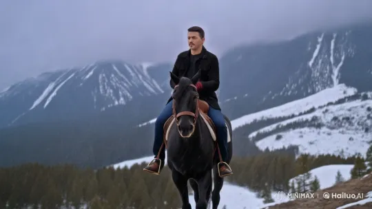 Character on Black Horse in Snowy Mountain – AI Generated Video | Hailuo AI