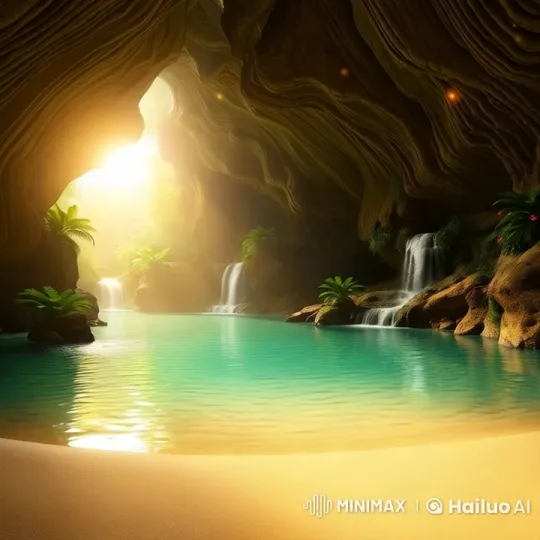 Tranquil Tropical Cave Pool with Waterfalls – AI Generated Video | Hailuo AI