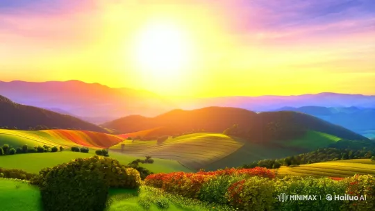 Vibrant Sunrise Over Fruitastic World – AI Generated Video | Hailuo AI