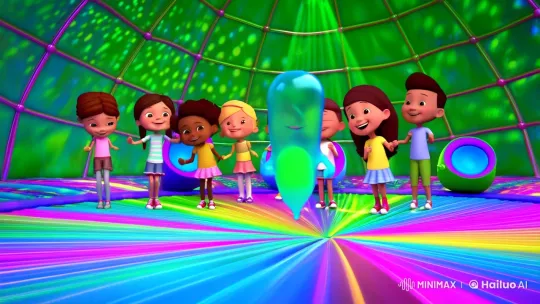 Neon Gelatin Dome Dance Party with Children and Alien – AI Generated Video | Hailuo AI