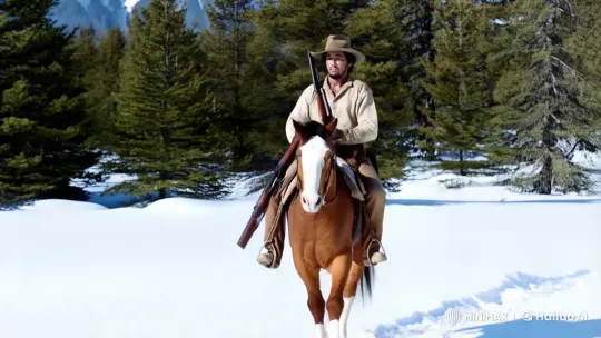 Rugged Cowboy Rides Through Snowy Wilderness – AI Generated Video | Hailuo AI