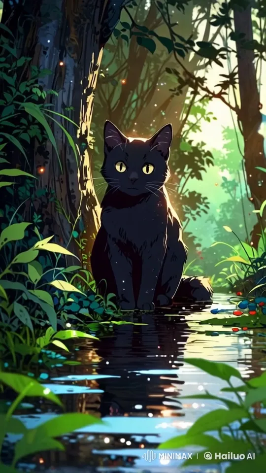 Tranquil Forest Scene with Live2D Animated Cat – AI Generated Video | Hailuo AI
