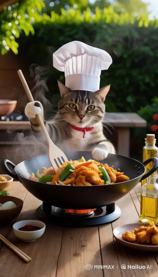 Cat Chef Stir-Fries in Animated Live2D Scene – AI Generated Video | Hailuo AI