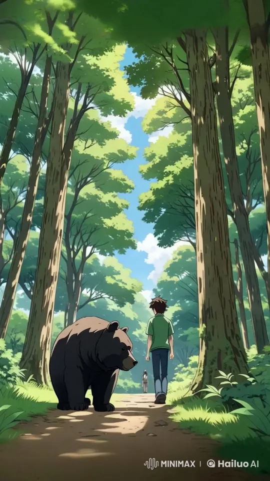 Man Learns Compassion from Bear in Animated Forest Tale – AI Generated Video | Hailuo AI