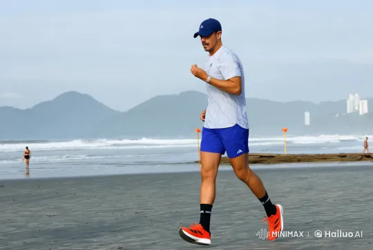 Man Running on Beach Enhanced by Live2D Animation – AI Generated Video | Hailuo AI