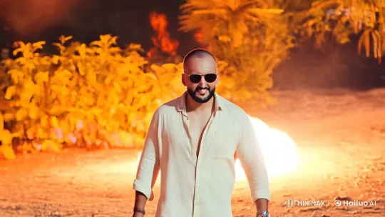 Man Walks Unfazed by Massive Explosion in Dramatic Contrast – AI Generated Video | Hailuo AI
