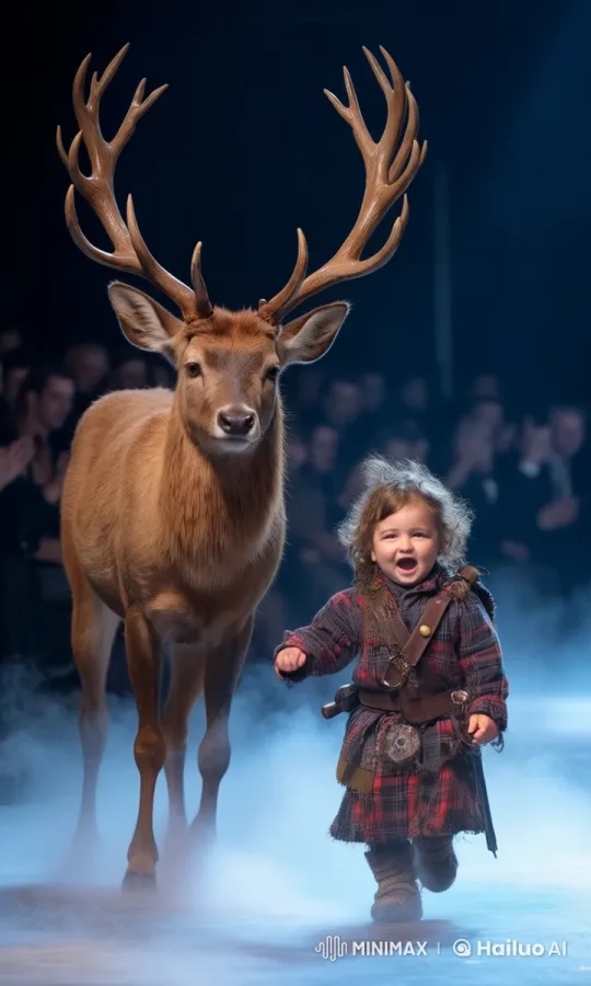 Toddler in Tartan Struts With Majestic Deer Companion – AI Generated Video | Hailuo AI