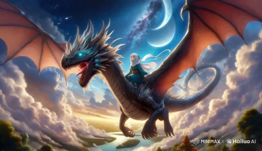Girl and Dragon Soar Through Mystical Sunset Sky – AI Generated Video | Hailuo AI