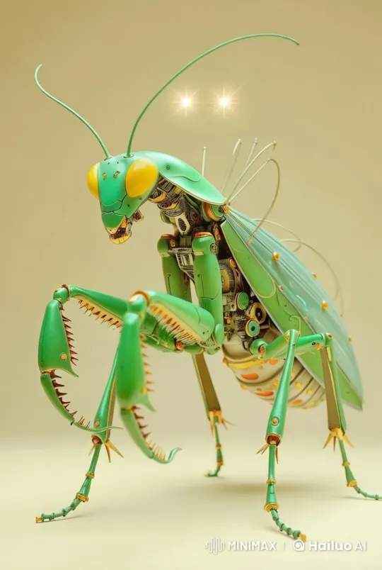 Robotic Mantis Cleans Itself in Live2D Animation – AI Generated Video | Hailuo AI