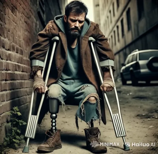 Man on Crutches: A Desolate Journey in Live2D Animation – AI Generated Video | Hailuo AI