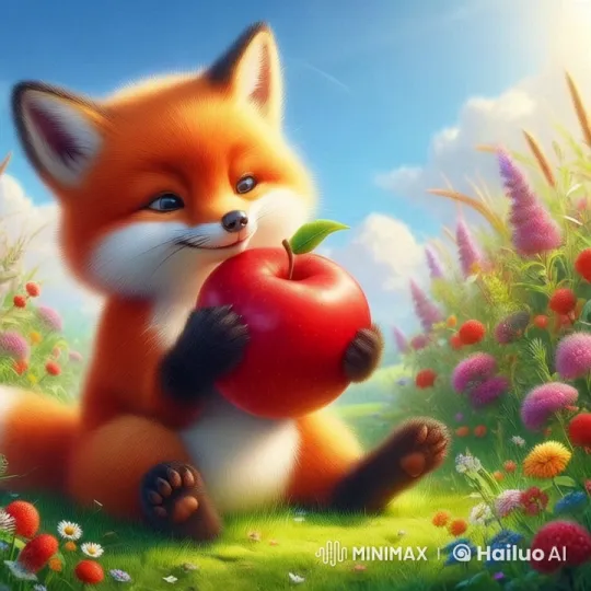 Sad Fox Throws Apple in Colorful Meadow Animation – AI Generated Video | Hailuo AI