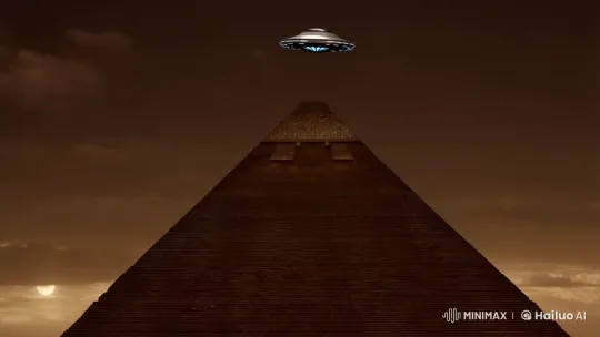 UFO Illuminates Great Pyramid in Enigmatic Nighttime Scene – AI Generated Video | Hailuo AI