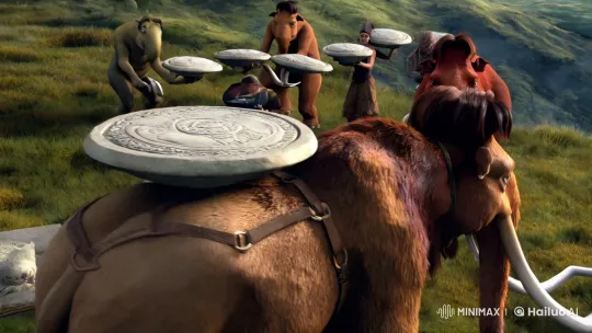 Primitive-Era Landscape with Mammoths and Futuristic Clerks – AI Generated Video | Hailuo AI