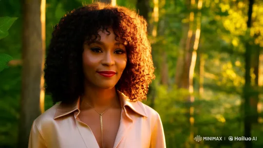 Woman and Gentle Wolf in Enchanted Forest Clearing – AI Generated Video | Hailuo AI