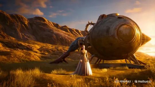 Prehistoric Landscape Meets Futuristic Rocket and Eastern European Beauty – AI Generated Video | Hailuo AI