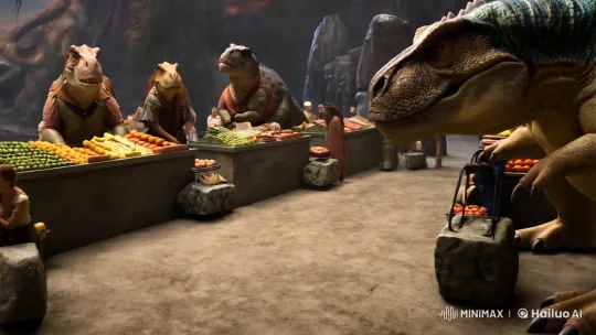 Prehistoric Supermarket: Dinosaurs & Primitive Charm – AI Generated Video | Hailuo AI