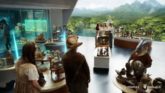 Prehistoric Antique Shop: Dinosaur Clerks & Futuristic Holograms – AI Generated Video | Hailuo AI
