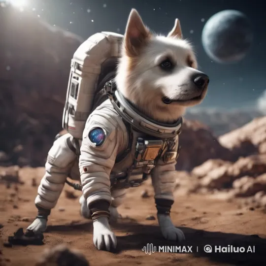 Space-Traveling Dog Bounces Joyfully on Moonlike Terrain – AI Generated Video | Hailuo AI