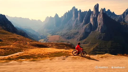 Boy Cycles Through Majestic Mountainscape – AI Generated Video | Hailuo AI
