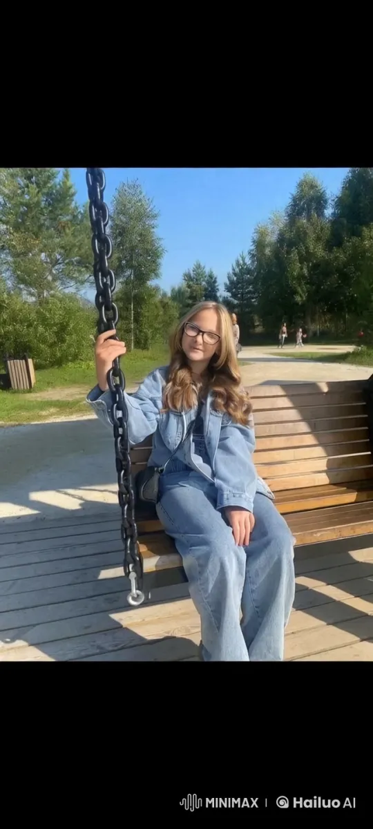 Girl Swings on Park Bench with Serene Ambiance – AI Generated Video | Hailuo AI