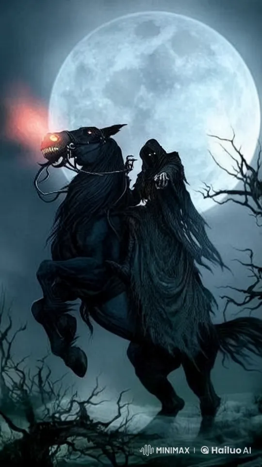 Haunted Horseman Rides Under Full Moon in Live2D Animation – AI Generated Video | Hailuo AI