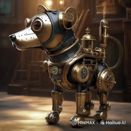 Steampunk Robot Dog Explores Vintage Library in Live2D Animation – AI Generated Video | Hailuo AI