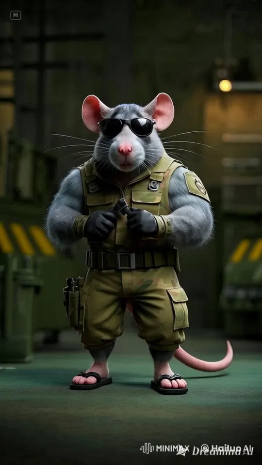 Muscular Rat in Tactical Gear on a Serious Walk – AI Generated Video | Hailuo AI