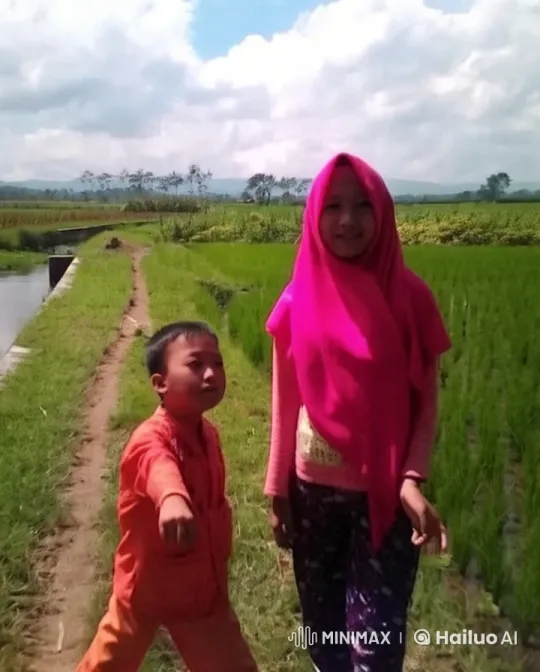 Young Boy and Girl Prepare for Playful Kungfu Duel – AI Generated Video | Hailuo AI