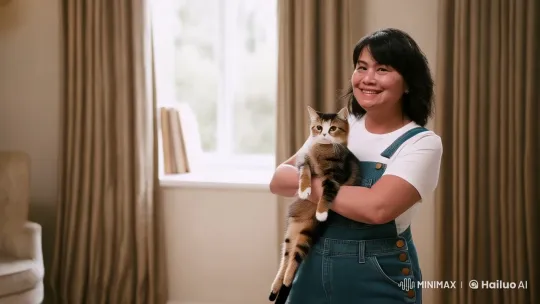 Woman with Cat in Cozy Room - Homely Affection – AI Generated Video | Hailuo AI