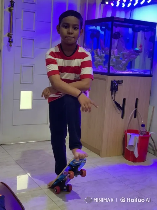 Boy Practices Kung Fu and Skating in Static Room – AI Generated Video | Hailuo AI