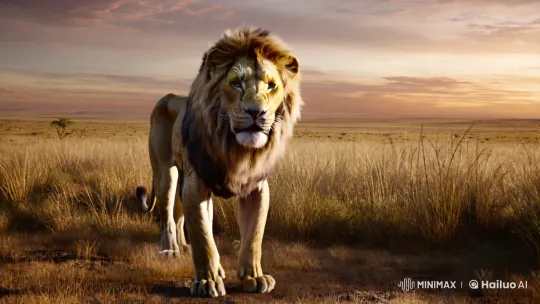 Majestic Lion Dominates Golden Savannah at Sunset – AI Generated Video | Hailuo AI
