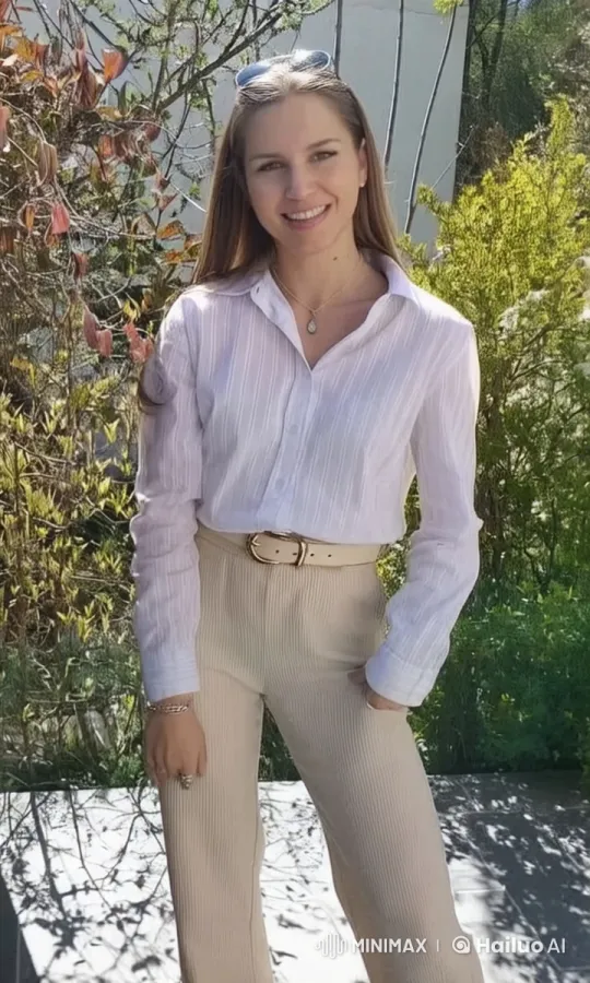 Live2D Animated Woman Showcases Elegant Outfit in Greenery – AI Generated Video | Hailuo AI