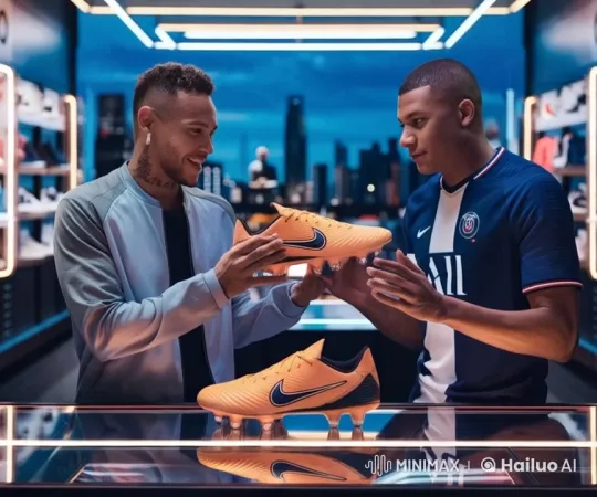 Futuristic Football Store: Neymar & Mbappé Unveil Limited Edition Shoes – AI Generated Video | Hailuo AI