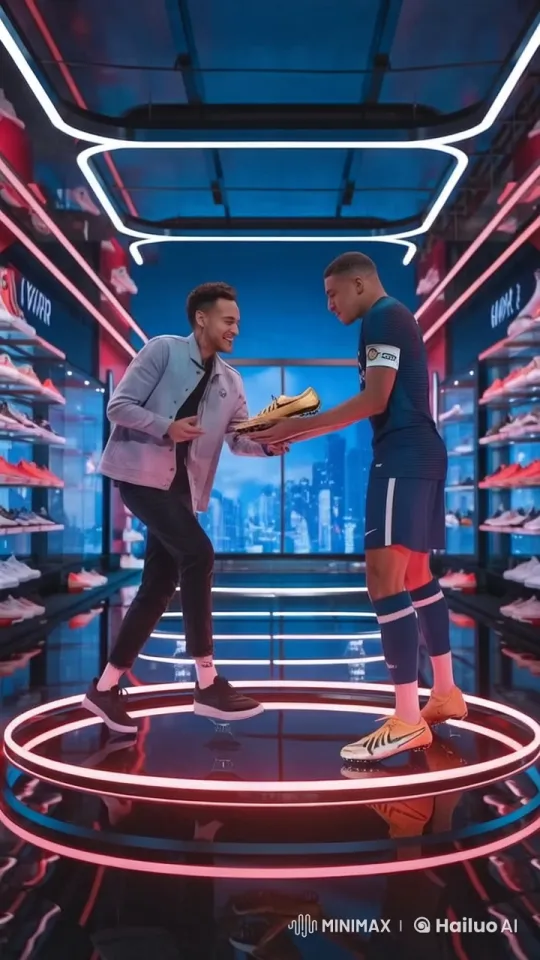 Neymar Unveils Futuristic Football Shoes to Mbappé – AI Generated Video | Hailuo AI