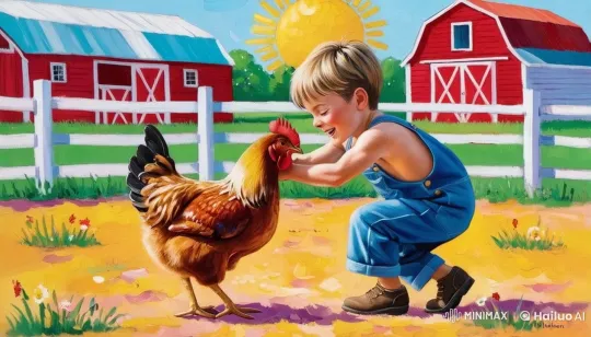 Boy and Chicken Fight on Vibrant Farm in Live2D Animation – AI Generated Video | Hailuo AI